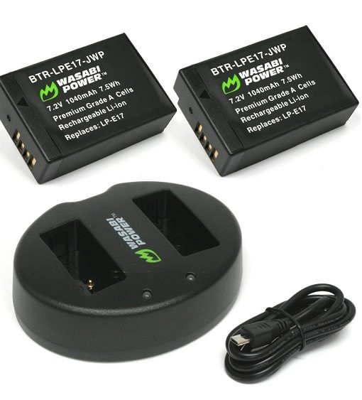 Wasabi Power Battery (2-Pack) and Dual Charger for Canon LP-E17